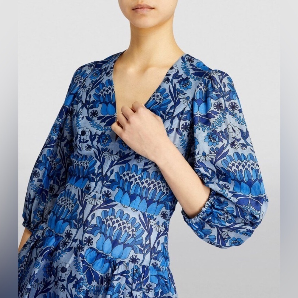 New! SANDRO PARIS Eyana Yana Scarf Linen Print Mini Dress 💙 XS - Picture 2 of 11